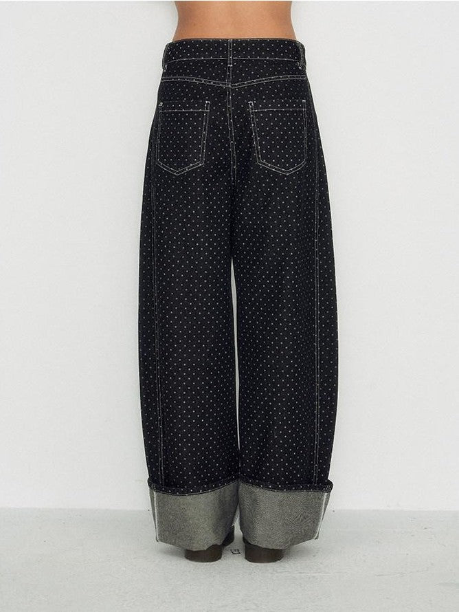 NAPSNAPS Dark Washed Polka Dot Cuffed Low Rise Zipper Women&
