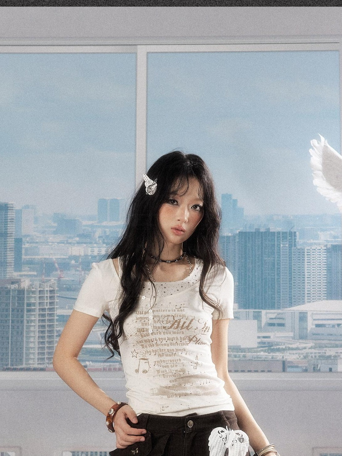 ALL iN plan Soft Lyocell Casual Round Neck A Line Sleeve Women Letter Print Offwhite Tshirt