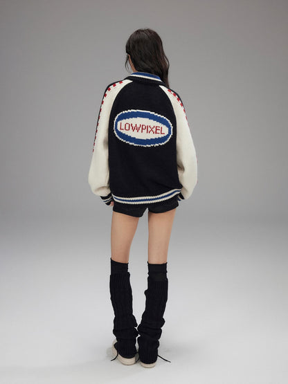 Low pixel Wool Blend Hooded Zip Colorblock Loose Casual Women Animal Print Cropped Jackets