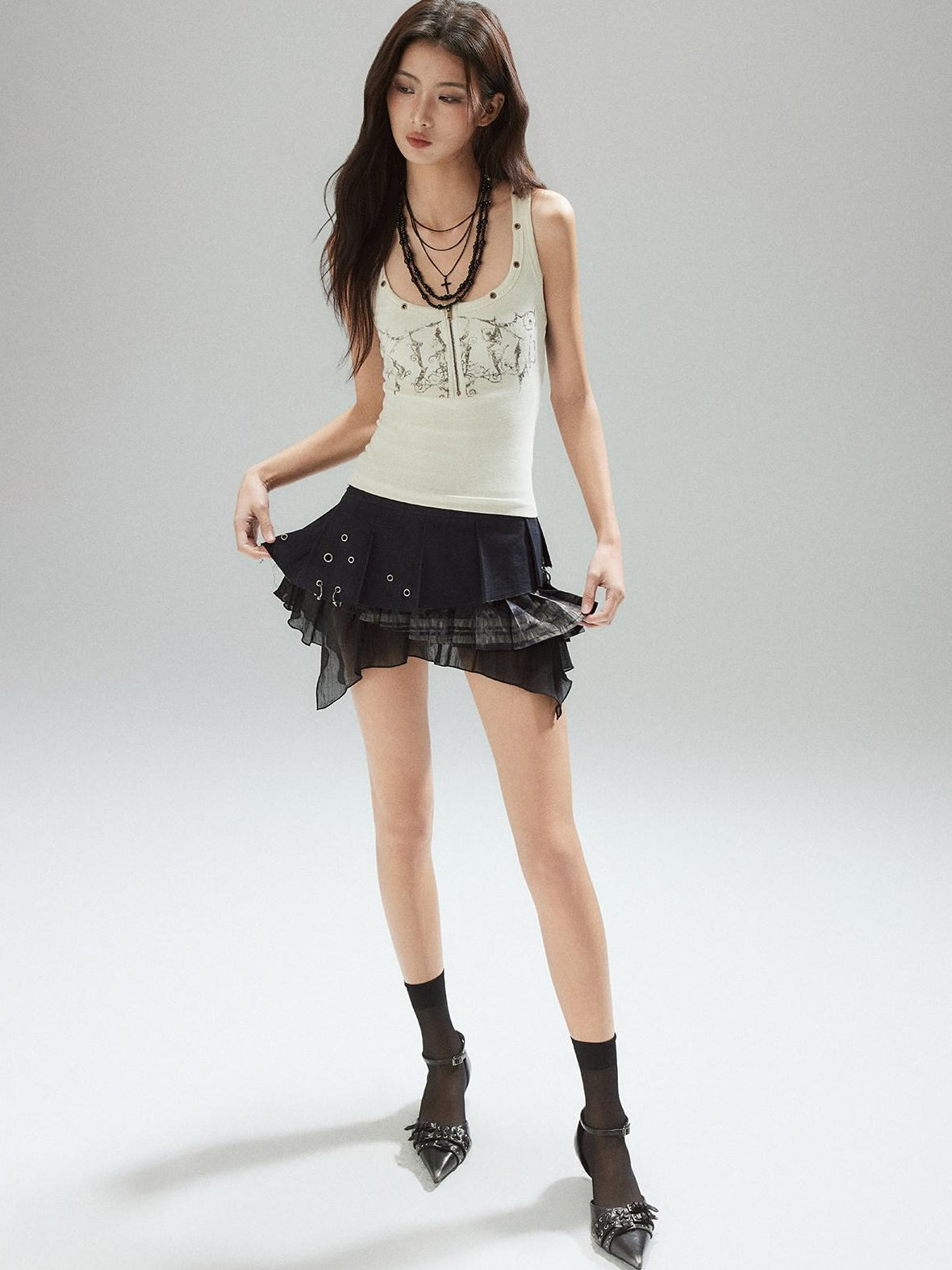 Low pixel Soft Cotton Blend Slim Urban Round Neck Racerback Women Daily Ivory Camisoles