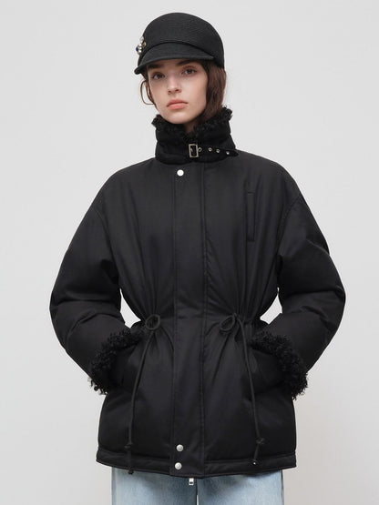 RUN TO THE FUTURE Classic Black Cotton Commuter Loose Fit Stand Collar Zipper Outerwear Parkas