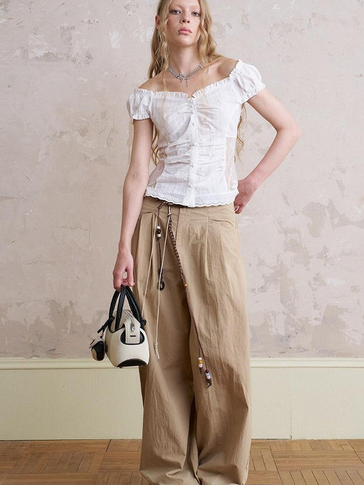 DIDDI MODA White Lace Top Petal Hem Skirt Women&