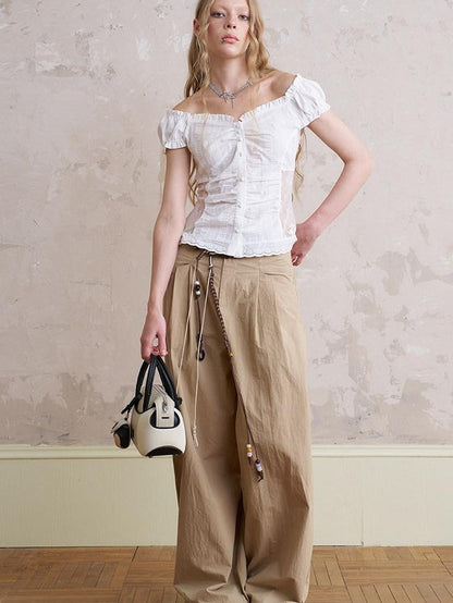 DIDDI MODA White Lace Top Petal Hem Skirt Women&