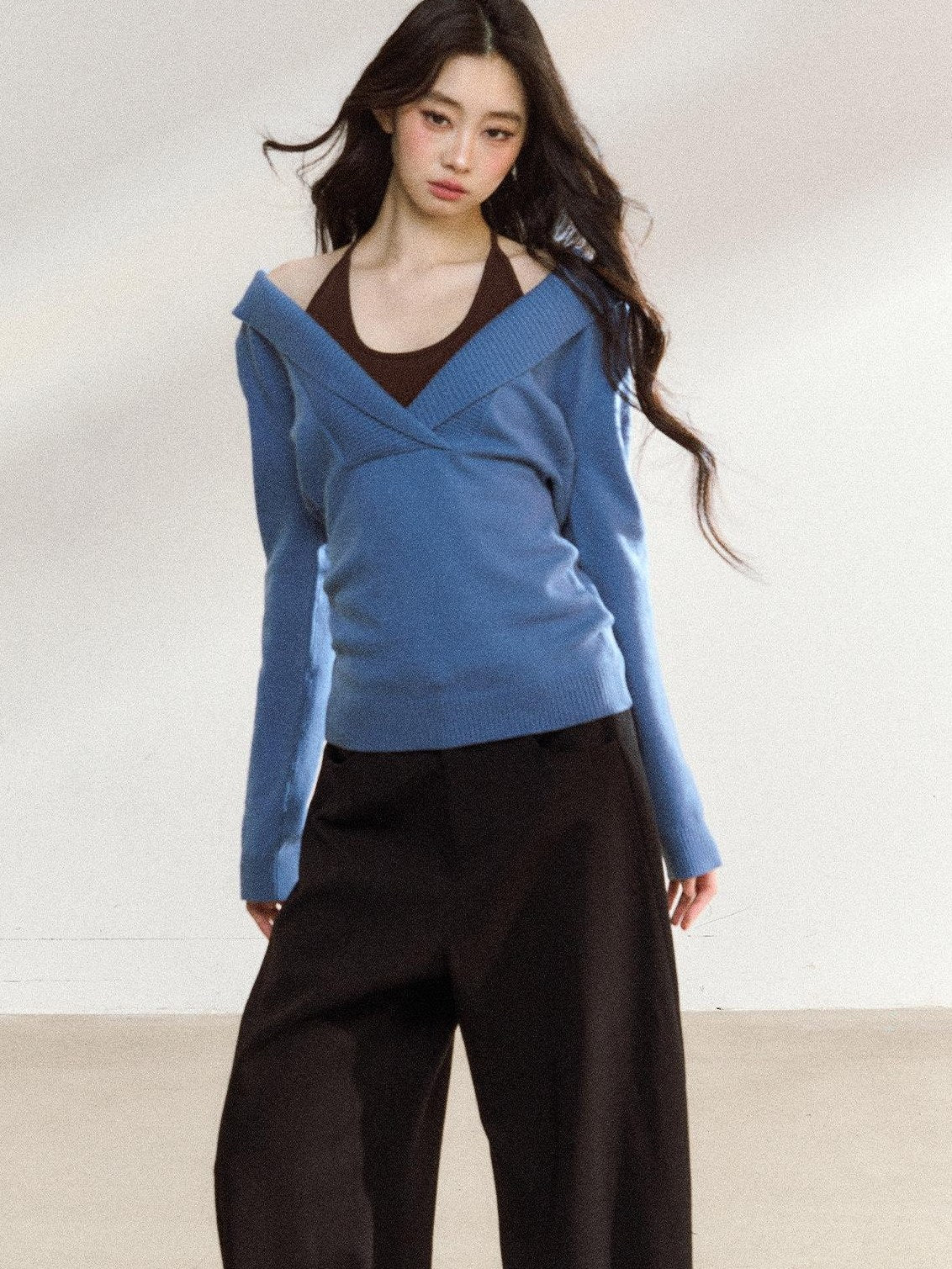 7Shiftin Soft Modal Acrylic Blend Casual V-neck Pullover Long Sleeve Women Knit Sweaters