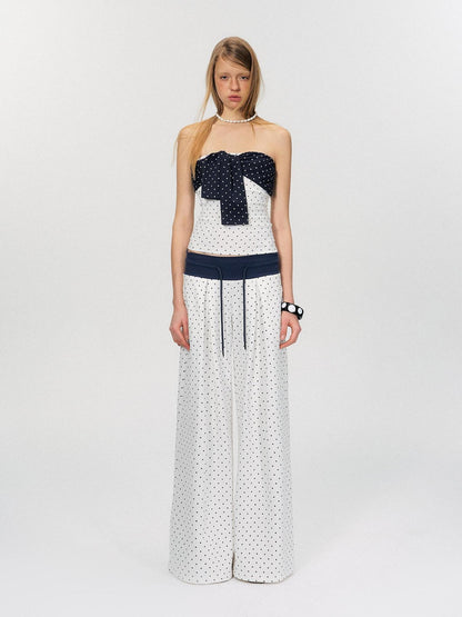 The NeverMore Polka Dot Cotton Two Piece Colorblock Sexy High Waist Pants Tube Tops