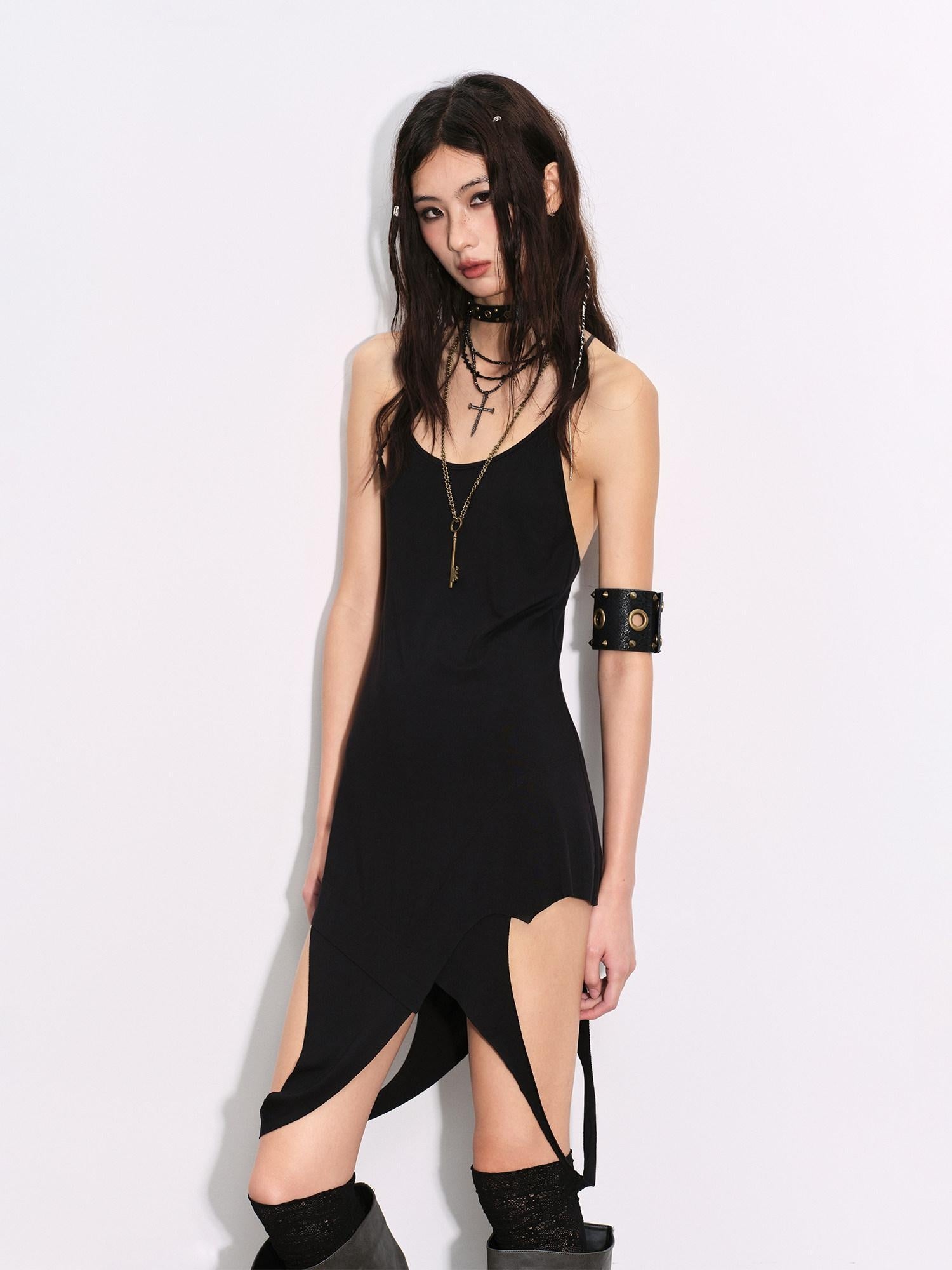 Low pixel Soft Bamboo Fiber Stretch Spaghetti Strap Pullover Black Midi Dresses