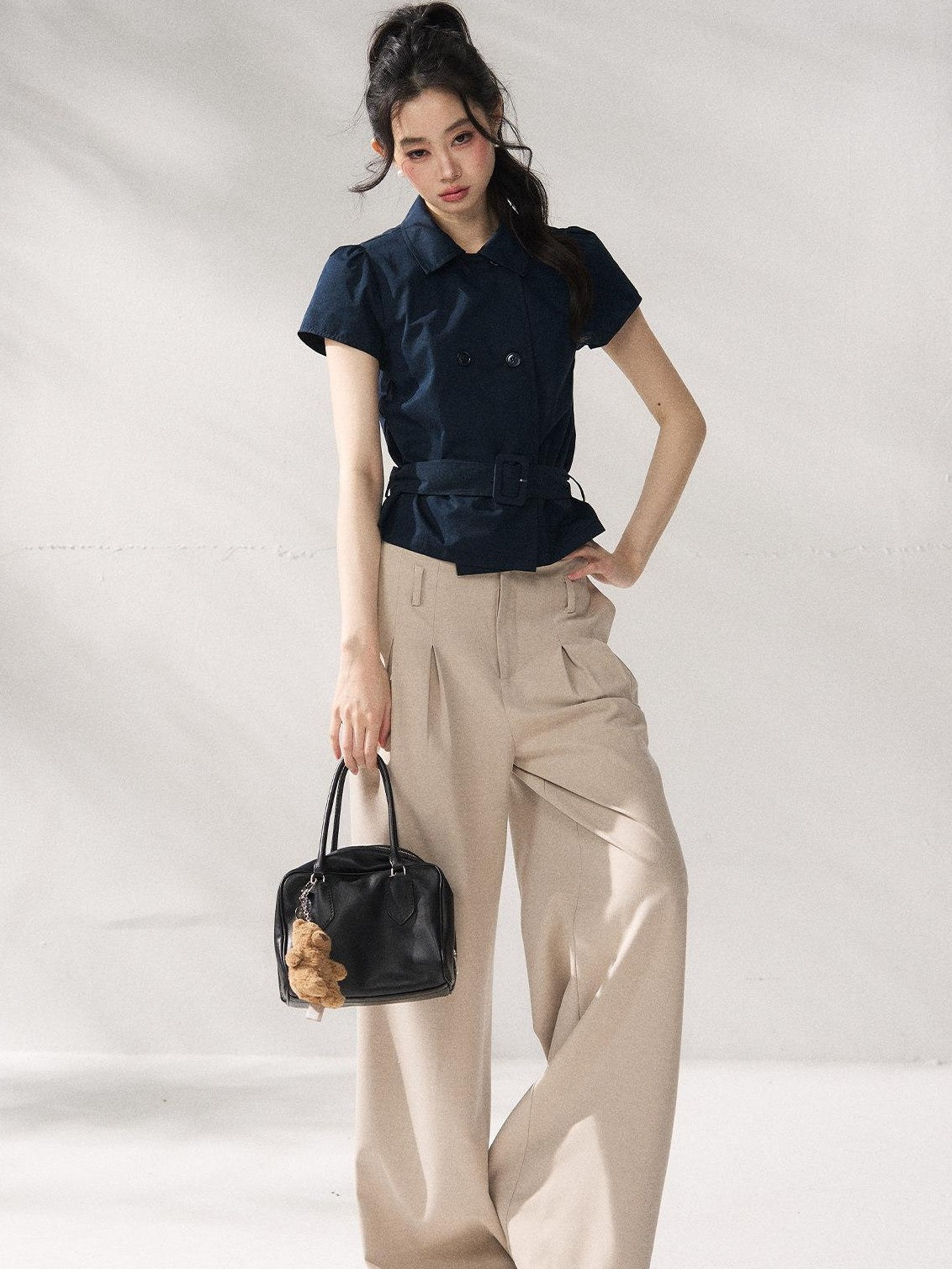 7Shiftin Breathable Cotton Nylon Casual Polo Regular Fit Women Navy Short Sleeve T-Shirts
