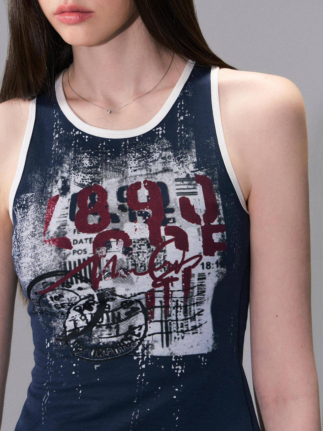 The NeverMore Soft Stretch Cotton Slim Fit Round Neck Printed Cropped Women Navy Camisoles