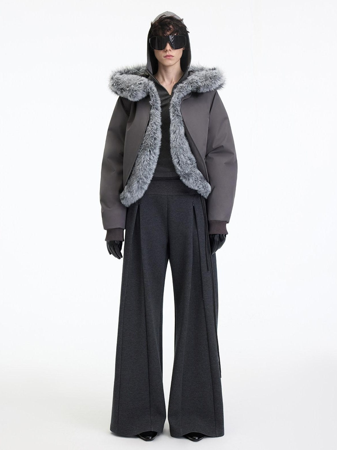 RUN TO THE FUTURE Antibacterial Mid Stretch Zip Casual Mid Rise Heather Gray Wide-Leg Pants