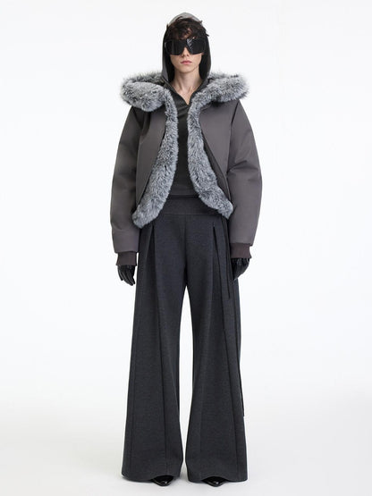 RUN TO THE FUTURE Antibacterial Mid Stretch Zip Casual Mid Rise Heather Gray Wide-Leg Pants
