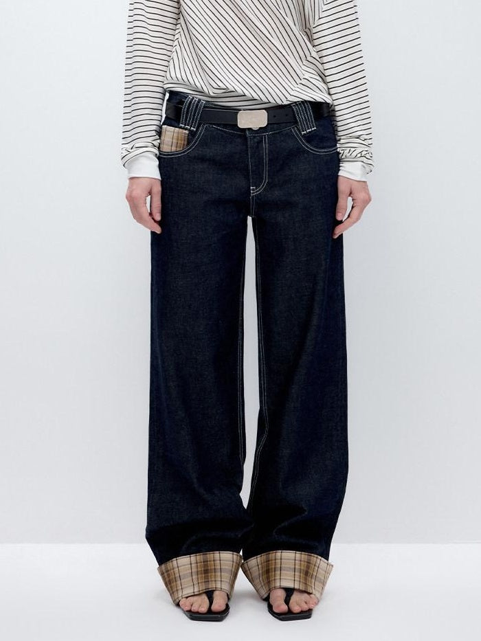 RUN TO THE FUTURE Washed Low Waist Wide Leg Loose Fit Casual Denim Indigo Straight Jeans
