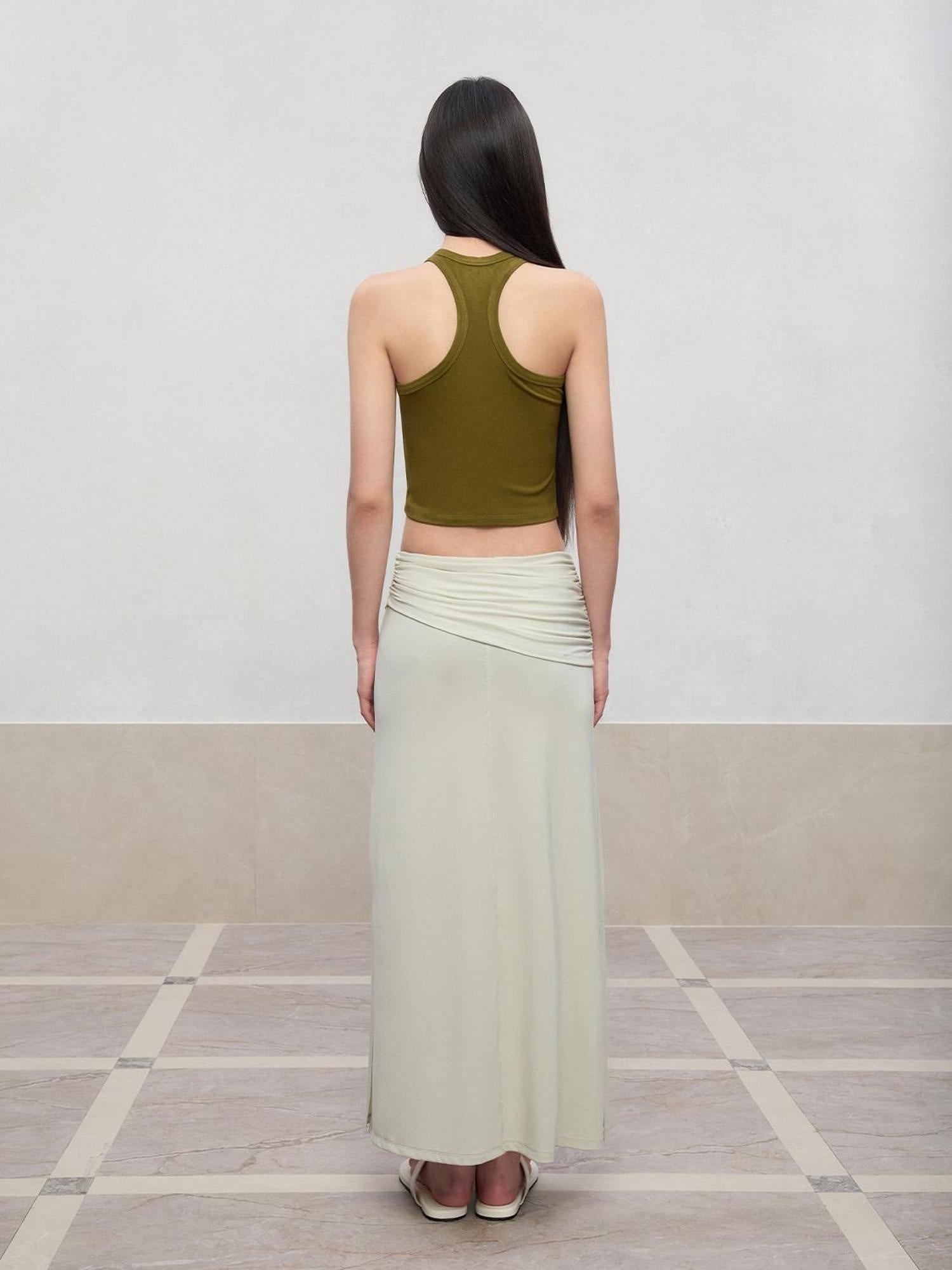 RUN TO THE FUTURE Lyocell Stretch Ruched Princess Midwaist Women City Commute Maxi Skirts