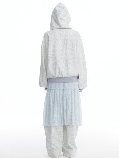 nit alcove Floral Zip Hoodie Loose Fit Long Sleeve Unisex Long Pants Top &amp; Pants Sets