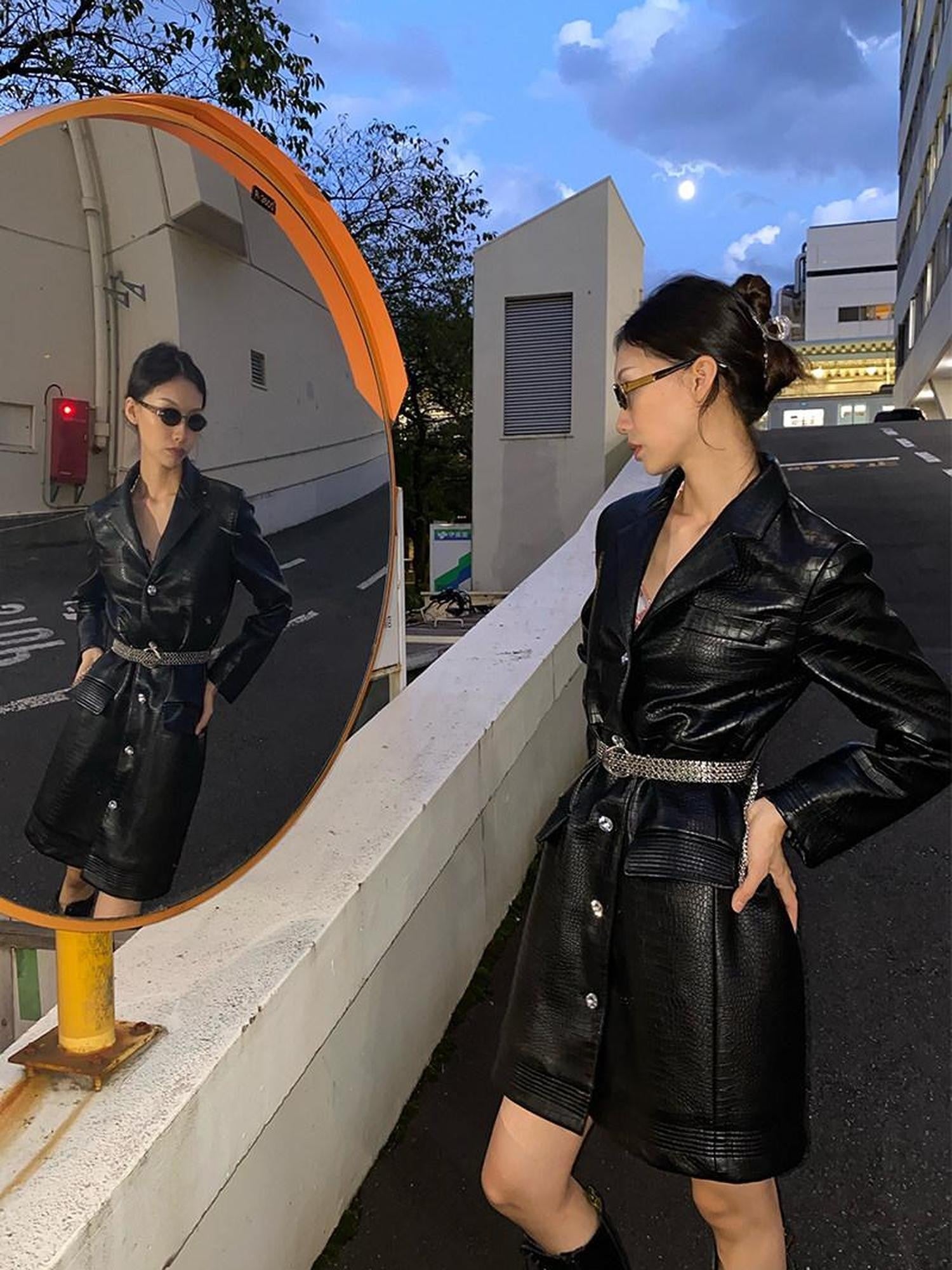 JYOSEI Silver Engraved Hollow Letter Chain Double Ring Women&