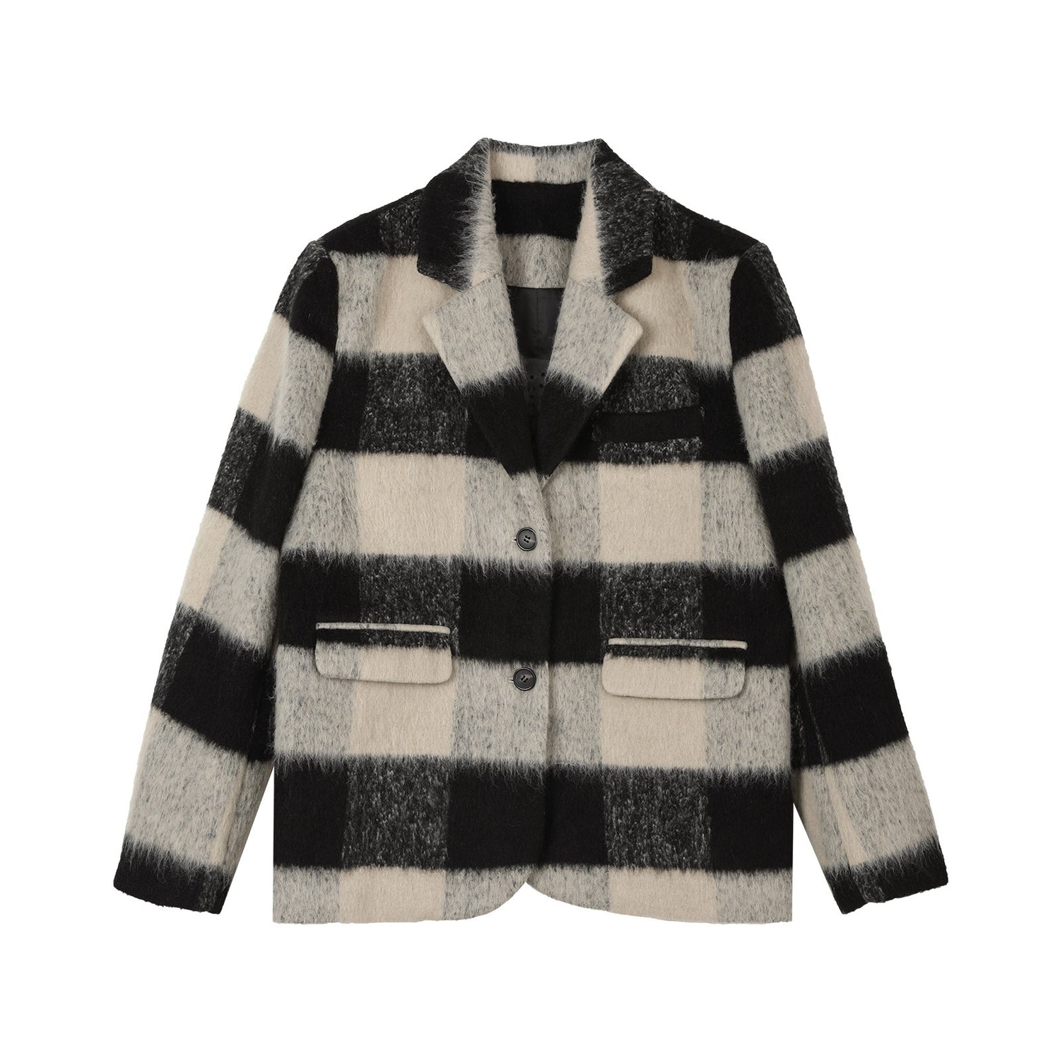 7Shiftin Padded Plaid Stand Collar Korean Commuter Straight Fit Short Coat