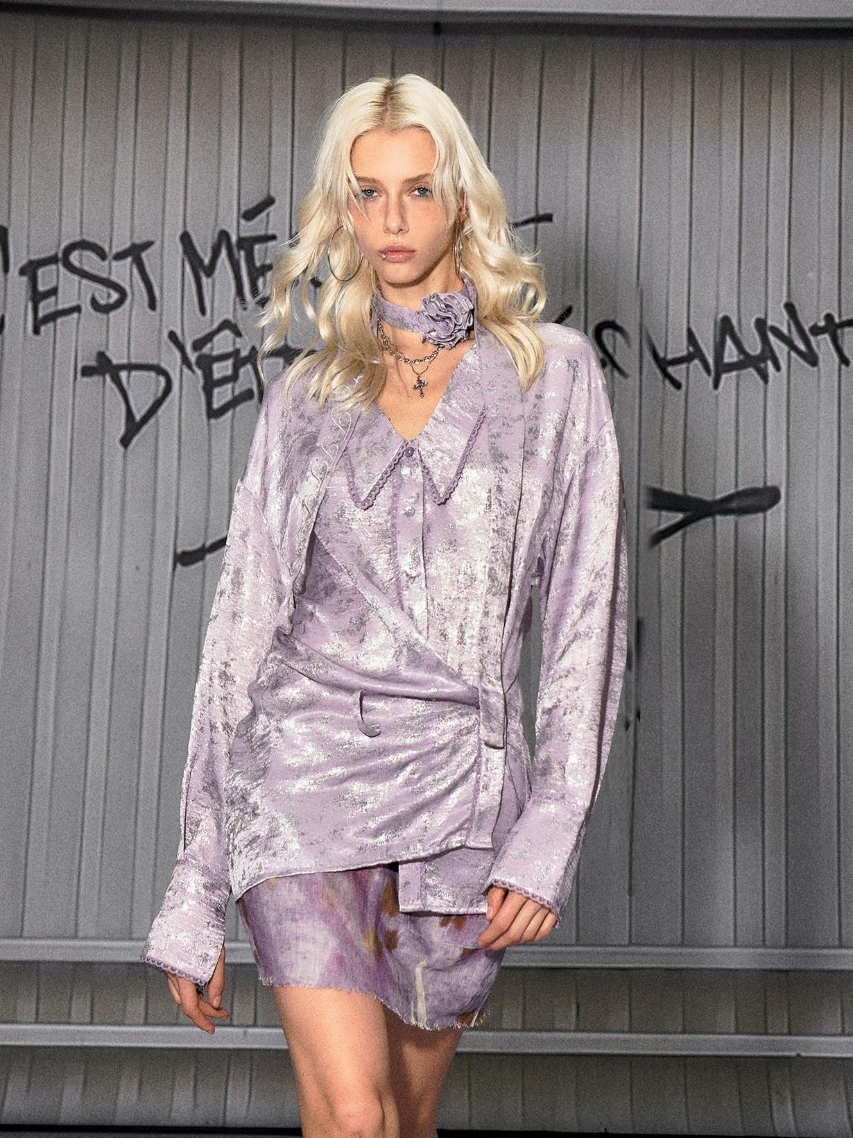 The NeverMore Sultry Purple Loose Fit Set In Sleeves Young Women Polyester Long Sleeve Blouses