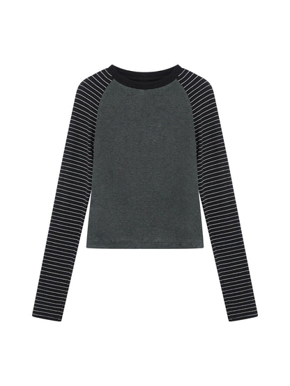 RUN TO THE FUTURE Slim Fit Casual Raglan Sleeve Striped Crew Neck Women Long Sleeve T-Shirts