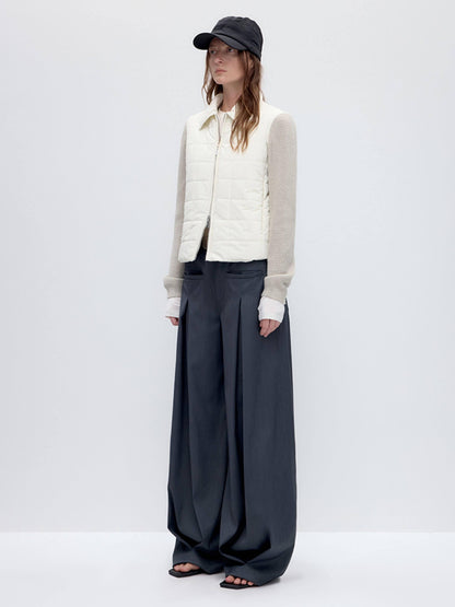 RUN TO THE FUTURE Pleated Low Waist Minimalist Loose Fit Women Vintage Green Wide-Leg Pants