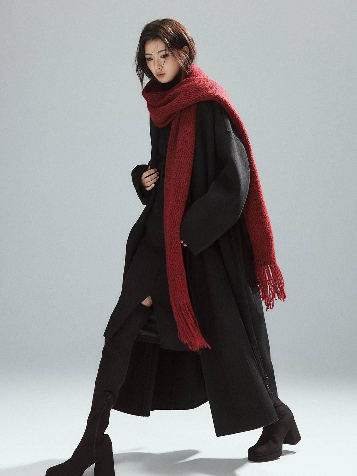 Low pixel Cozy Acrylic Wool Blend Korean Style Unisex Long Solid Red Decorative Scarves