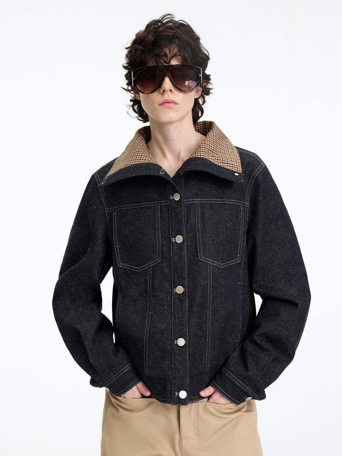 RUN TO THE FUTURE Indigo Relaxed Commuter Loose Fit Long Sleeve Solid Single Button Denim Jackets