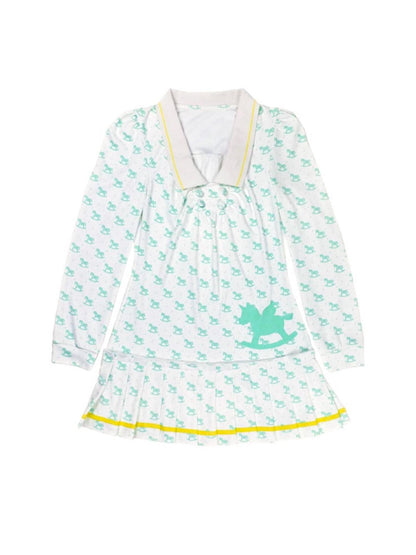 nit alcove Cute Bubble Sleeve Doll Collar Pleated Casual Striped Mint Pink Mini Dresses