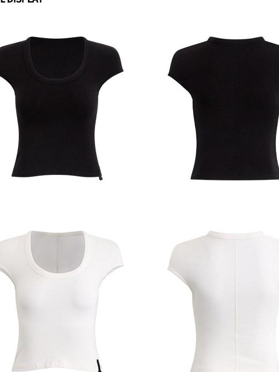 RUN TO THE FUTURE Versatile Slim Fit Short Solid Viscose Cotton Blend Women T Shirt Crop Tops