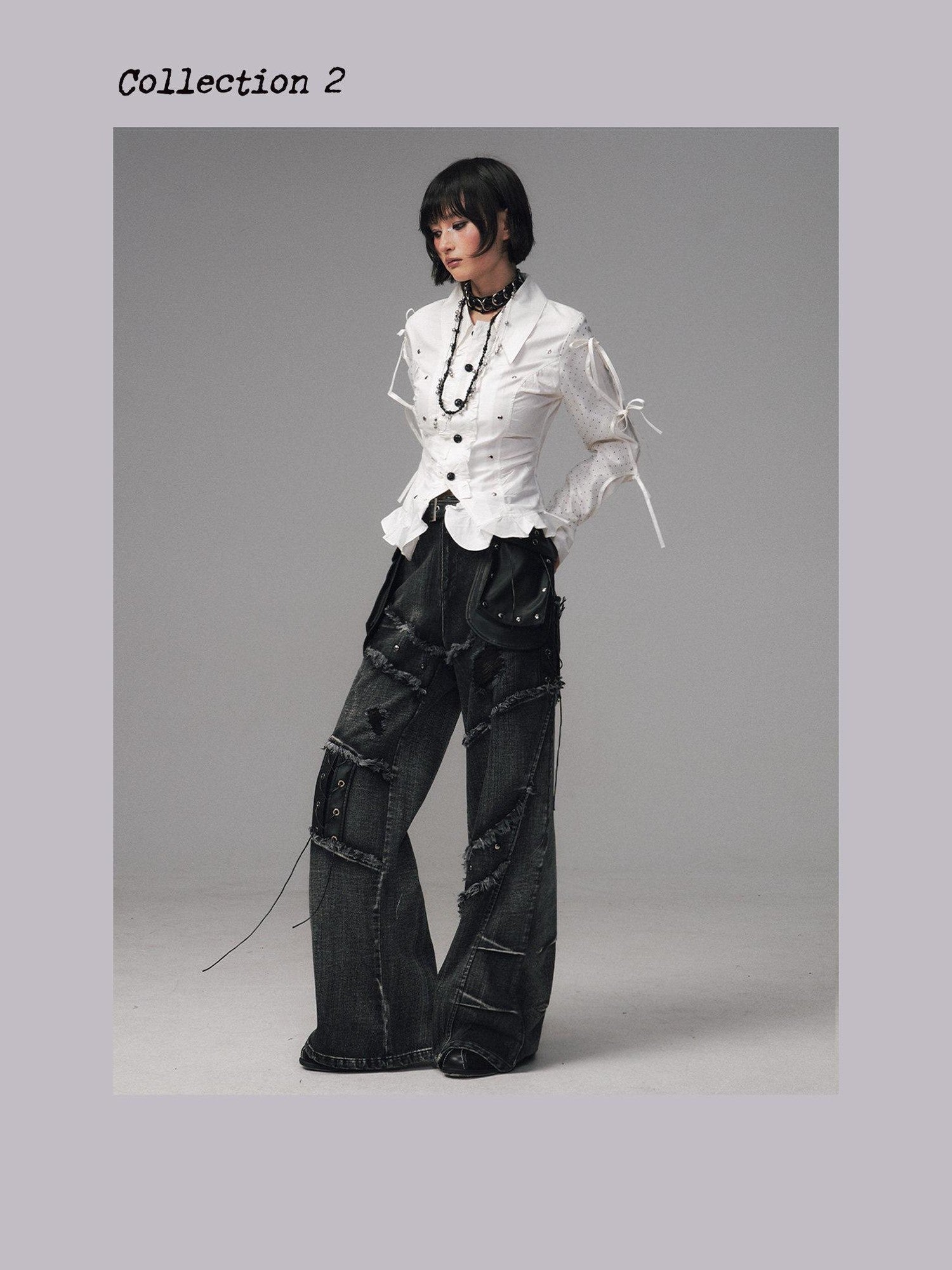Frustration Garden Black Grey Street Punk Lace Up Frayed Rivet Women&
