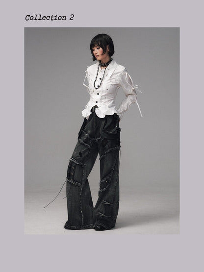 Frustration Garden Black Grey Street Punk Lace Up Frayed Rivet Women&