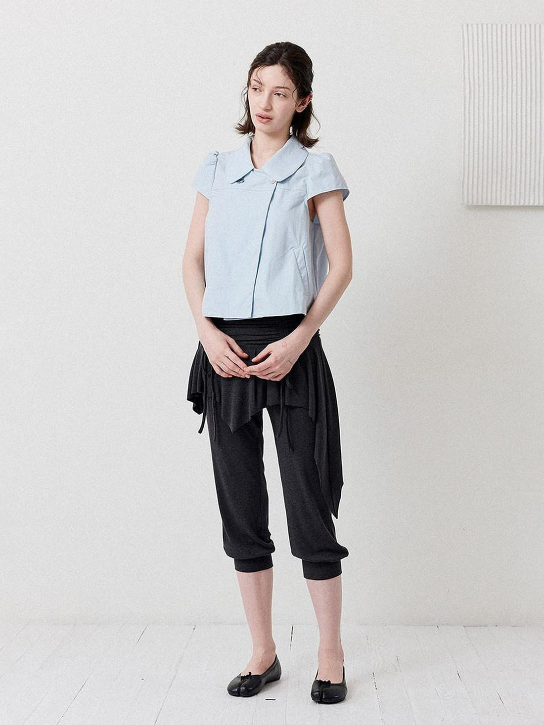DKZ OFFICIAL Deep Blue Double Buttons Doll Collar Puff Sleeves Women&