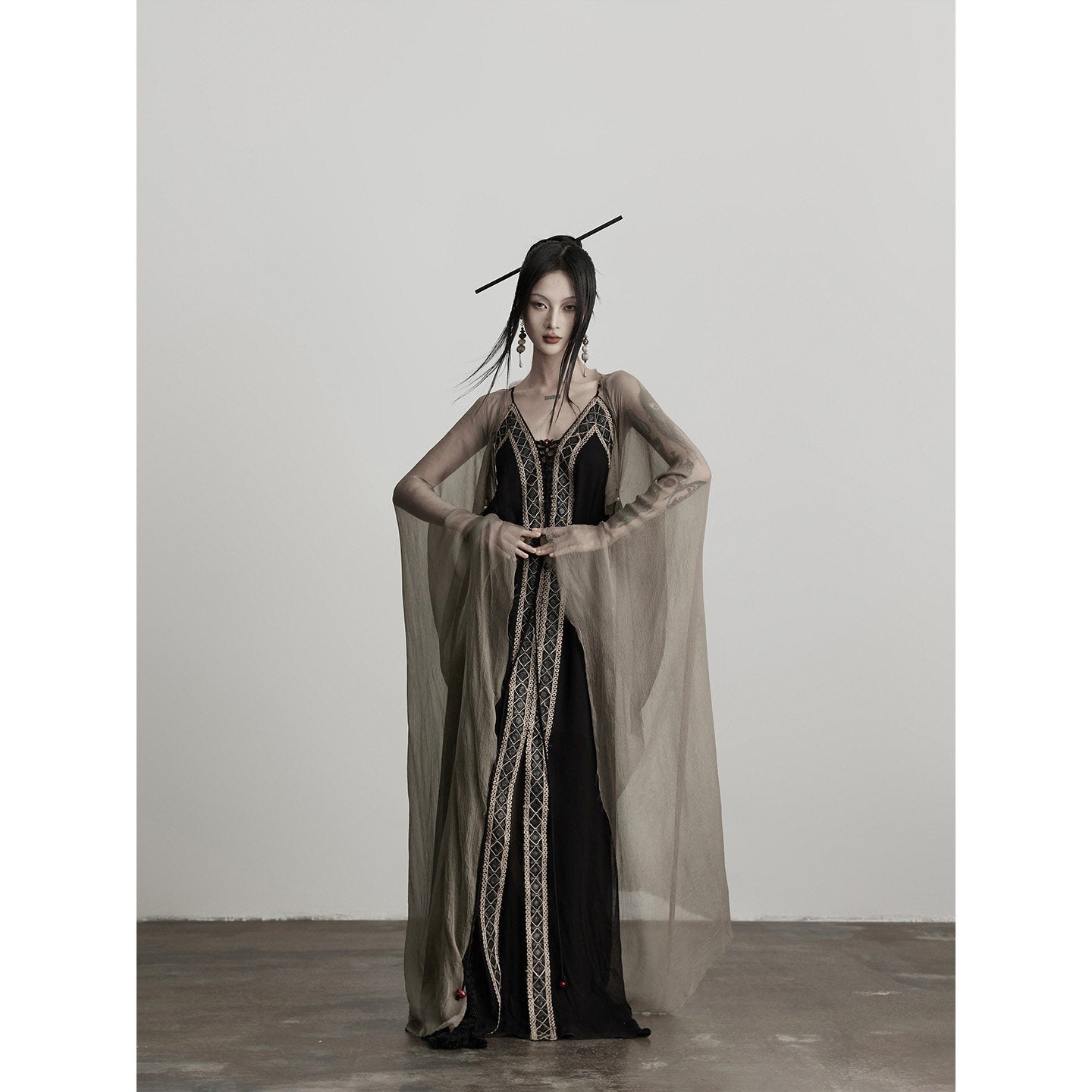INDULGE_Original_Design_Long_Sleeve_Mid_Length_Grey_Solid_One_Size_Sheer_Shirts_MISSTT
