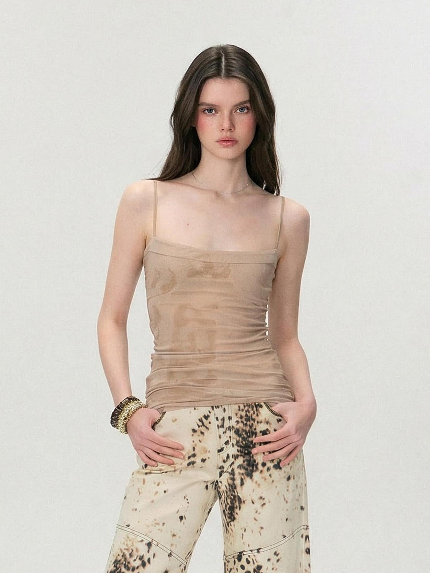 The NeverMore Tencel Blend Slim Fit Spaghetti Strap Letter Print Women Everyday Camisoles