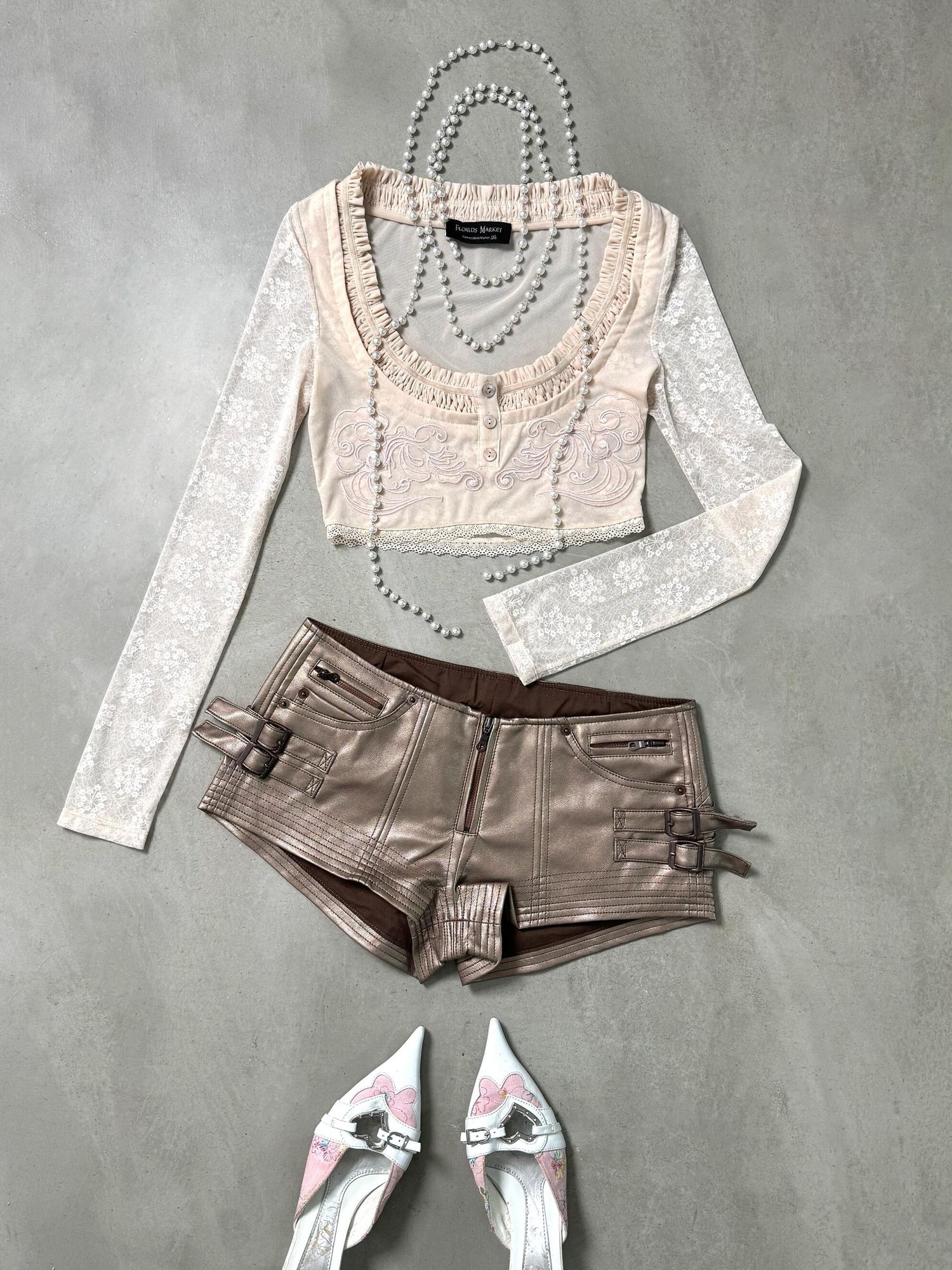 Flowers_birds_Market Bow Mesh Patchwork Slim Casual Cropped Round Neck Women Long Sleeve T-Shirts