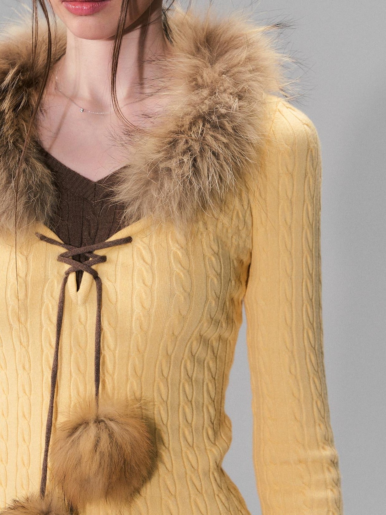 The NeverMore Viscose Blend Slim Fit Faux Layered Cropped Knit Pullover Girls Yellow Sweaters