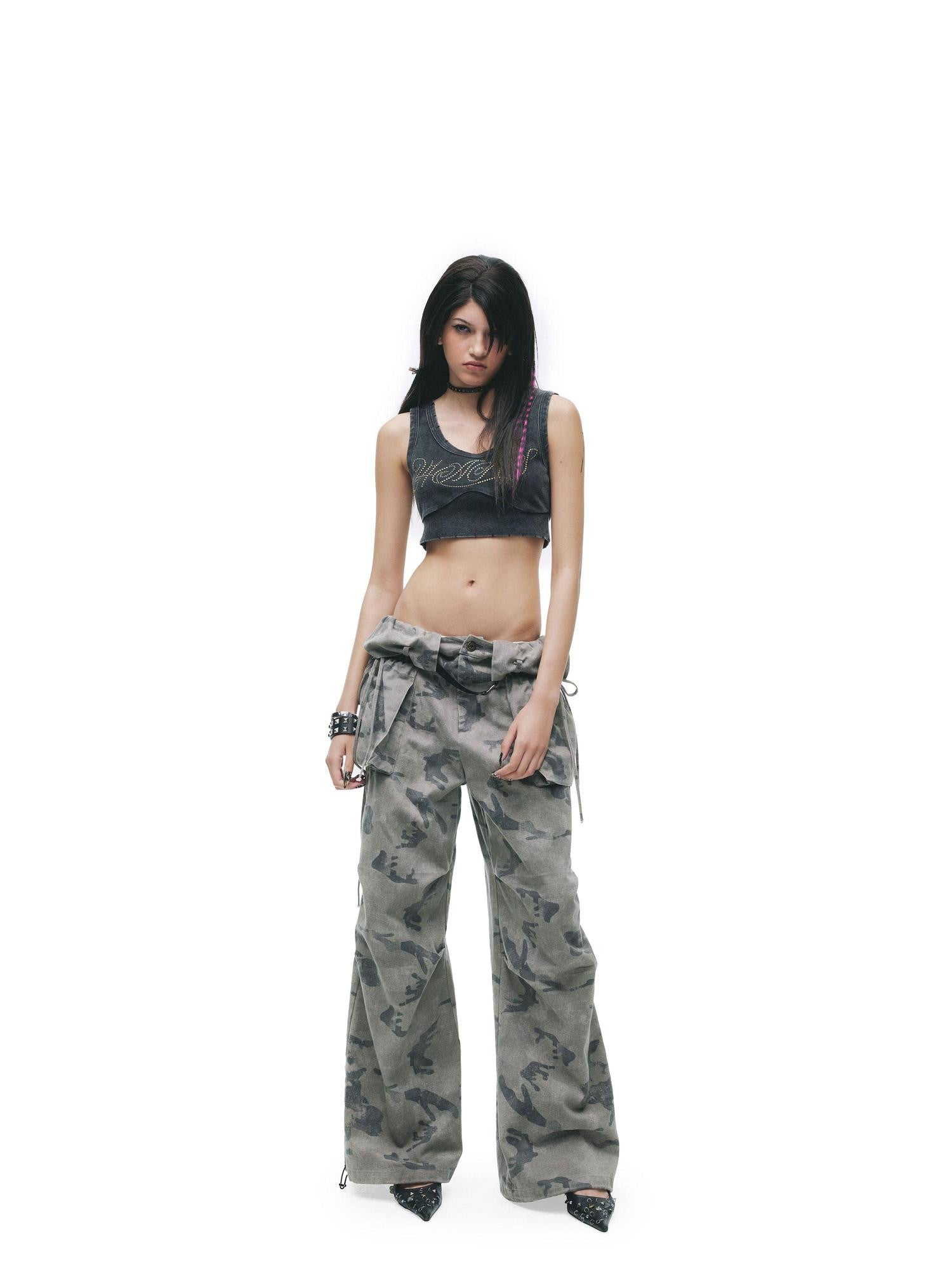 24ans Salt Wash Distressed Studded Letter Racerback Women&