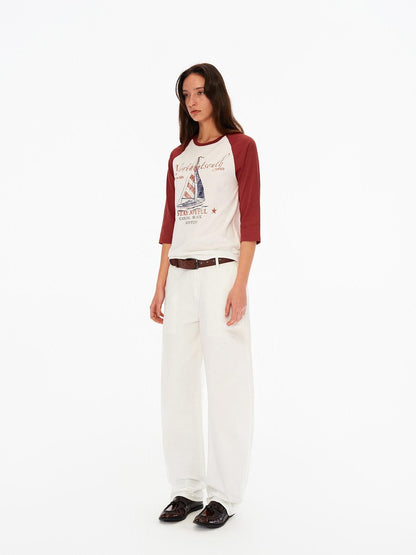 Northbutsouth Sail Distressed Print Logo Contrast Raglan Women&