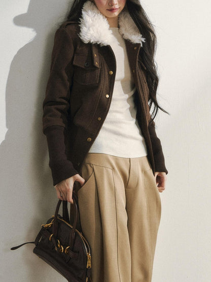 7Shiftin Slimming Casual Loose Fit Womens Brown Button Front Cropped Jackets