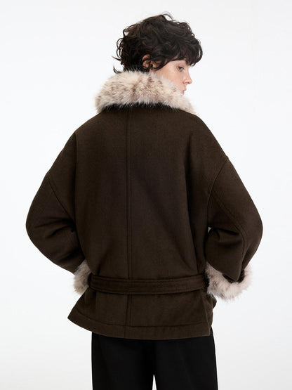RUN TO THE FUTURE Thick Loose Fit Lapel Tie Midlength Casual Female Zelkova Green Track Jackets