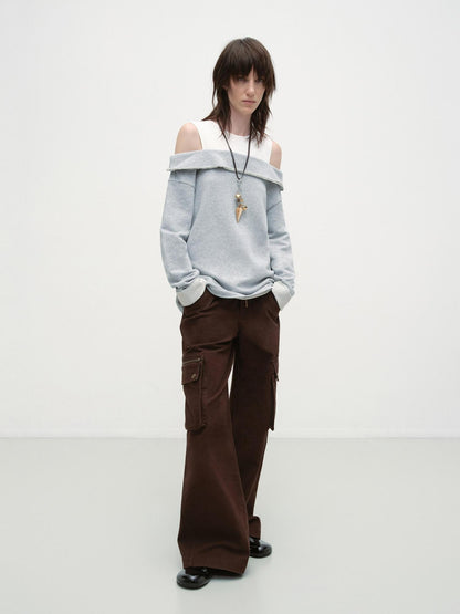 RUN TO THE FUTURE Gray White Patchwork Layered Loose Crewneck Commuter Women Pullover Sweatshirts