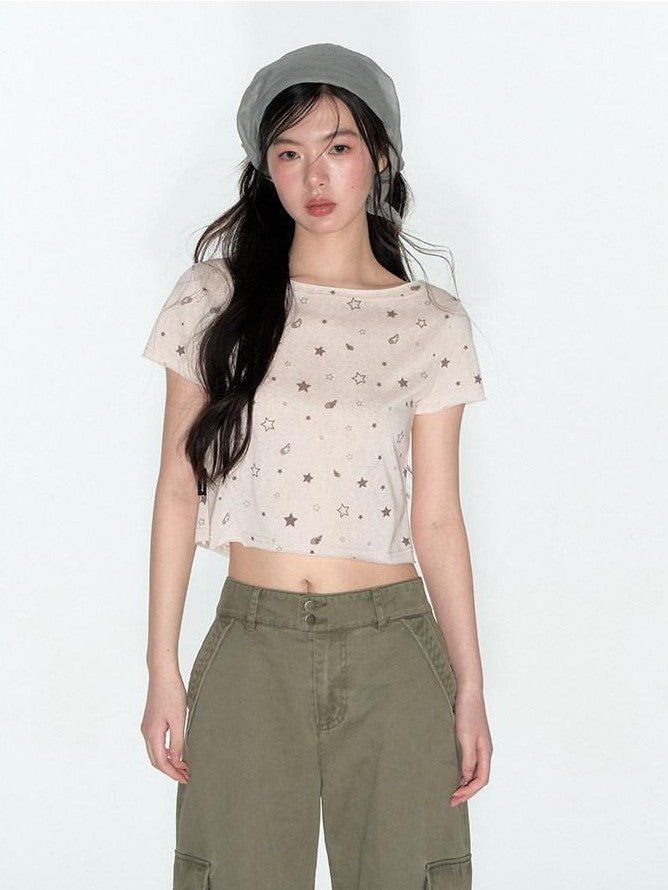 NAPSNAPS Star Print Asymmetric Slanted Shoulder Women&
