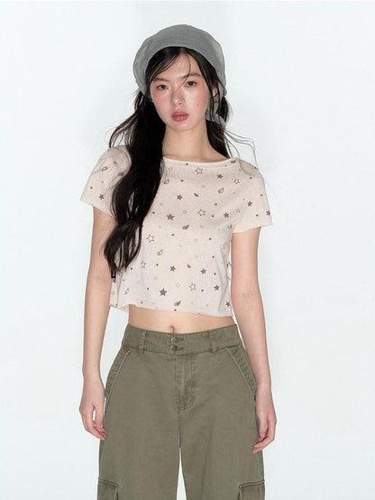 NAPSNAPS Star Print Asymmetric Slanted Shoulder Women&
