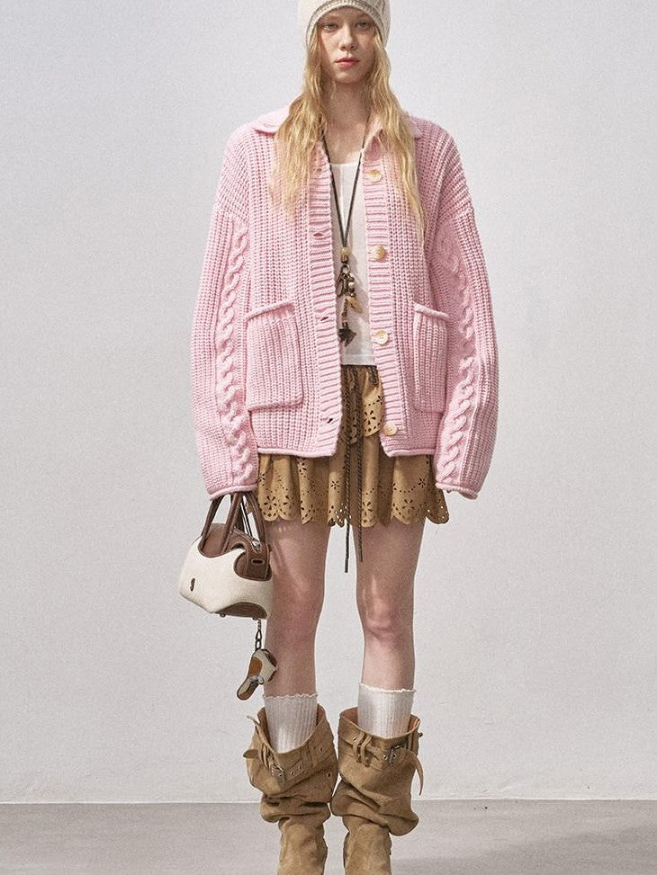 DIDDI MODA Sakura Pink Chunky Cable Knit Women&