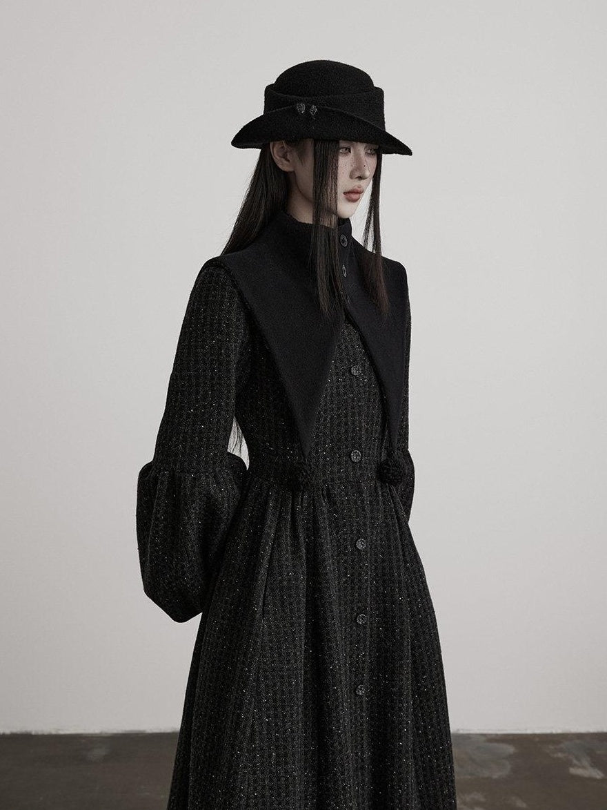 INDULGE Slim Casual Tailored Viscose Wool Blend Plaid High Waist Women Daily Long Coats