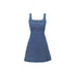 The NeverMore Embroidered High Waist Cotton A Line Square Neck Casual Women Blue Mini Dresses