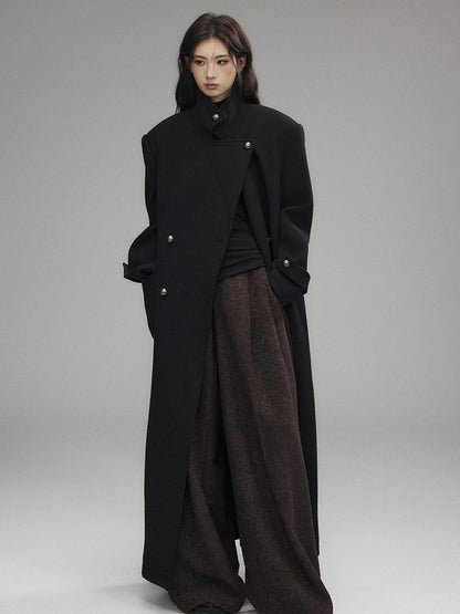 Low pixel Warm Wool Blend Street Oversized Double Breasted Notch Collar Black Wool Coats