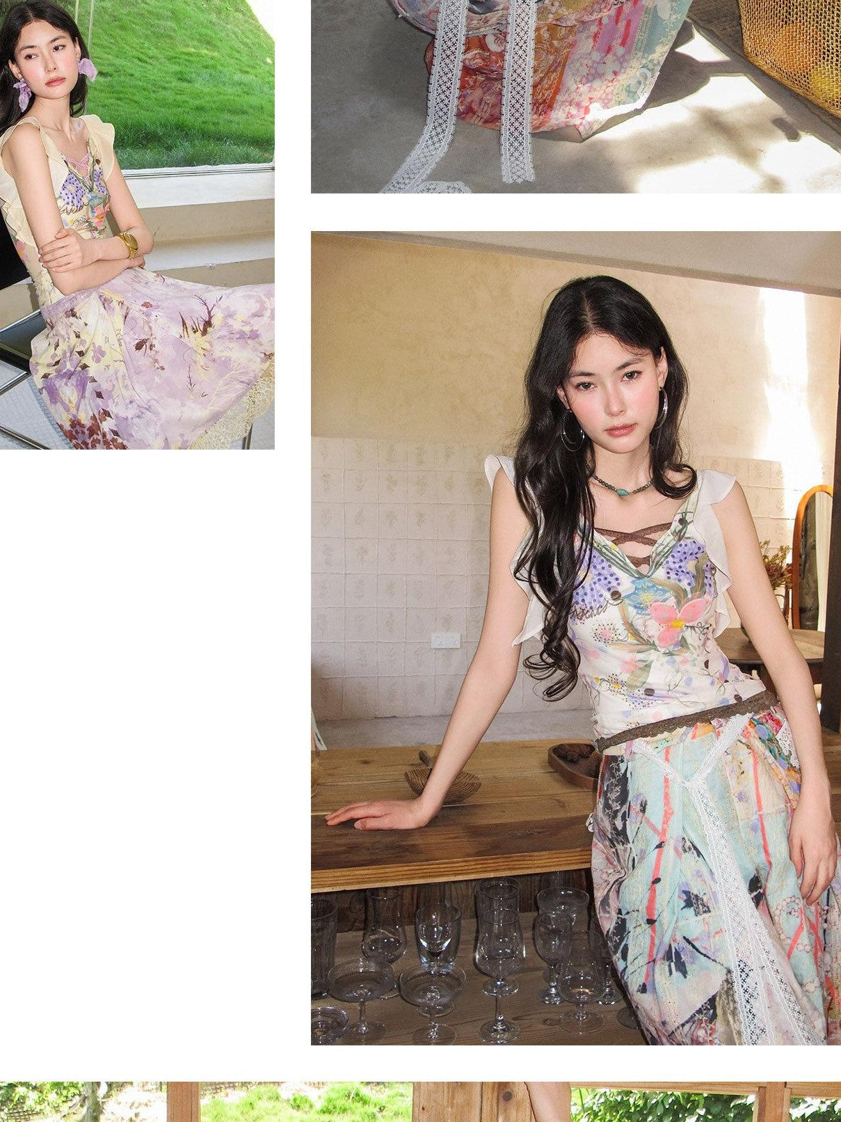 OfAkiva Handpainted Floral Ruffle Cross Tie Women&