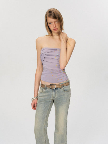 The NeverMore Original Paneled Slim Fit Cropped Casual Solid Color Dusty Pink Tube Tops