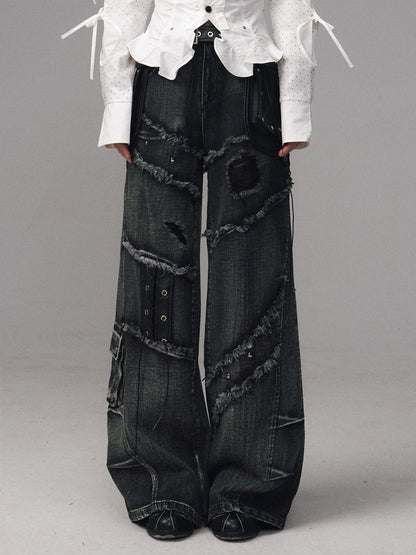 Frustration Garden Black Grey Street Punk Lace Up Frayed Rivet Women&