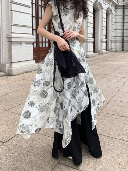 Dorydory Ivory Cutwork Stand Collar Asymmetric Hem Women&