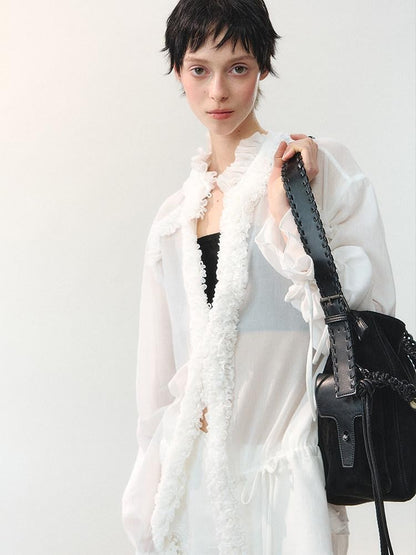 AnnoMundi Mist White Pleated Drawstring Lace Women&