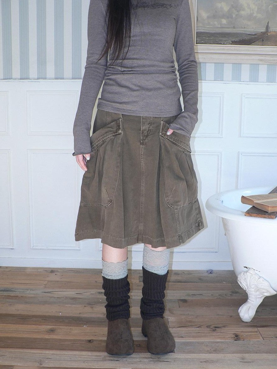ang project Pleated Washed Distressed Pockets Vintage Women&